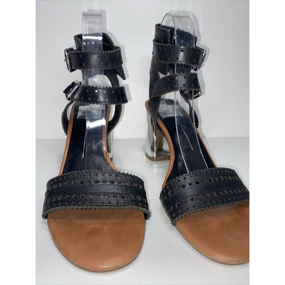 $169 DOLCE VITA ELKA Sz 8.5 Black Perforated Leather Designer Bloc Heels Sandals - Picture 9 of 12